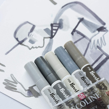 TALENS Ecoline Brush Pen Set 11509907 grey 5 pezzi