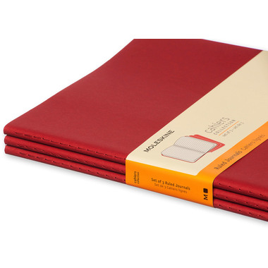 MOLESKINE Quaderno Cahier XL 25x19cm 931076 rigato, rosso 3 pezzi
