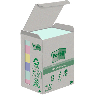 POST-IT Haftnotizen Recycling 38x51mm 653-1GB rainbow 6x100 Blatt