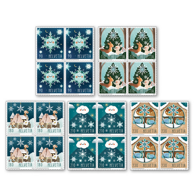 Série de blocs de quatre «Noël – Cristaux de neige» Série de blocs de quatre (20 timbres, valeur d'affranchissement CHF 32.80), autocollant, non oblitéré