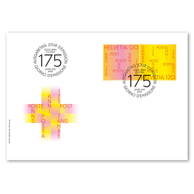 Enveloppe du jour d'émission «175 ans de la Poste» Série (2 timbres, valeur d'affranchissement CHF 2.40) sur enveloppe du jour d'émission (FDC) C6