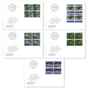 Busta primo giorno «Paesaggi fluviali svizzeri» Quartine (20 francobolli, valore facciale CHF  40.40) su 5 buste primo giorno (FDC) C6