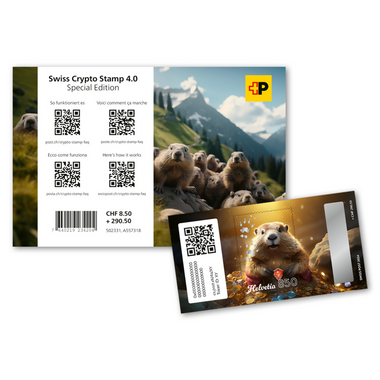 Crypto Stamp CHF 8.50+290.50 «Cioccolato» Blocco speciale «Swiss Crypto Stamp 4.0», autoadesiva, senza annullo