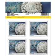Timbres CHF 0.10 «10 centimes», Feuille de 10 timbres Feuille «Monnaie», autocollant, non oblitéré