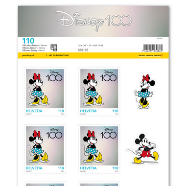 Timbres CHF 1.10 «Minnie», Feuille de 10 timbres Feuille «100 ans Disney», autocollant, non oblitéré