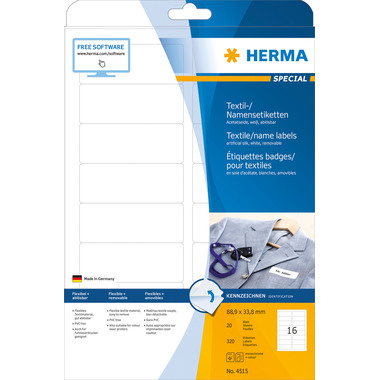 HERMA Etiquettes badges 88,9x33,8mm 4515 blanc 320 pcs./20 flls.