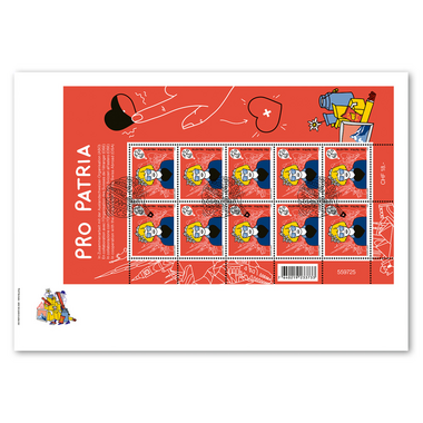 Enveloppe du jour d'émission «Pro Patria – La Cinquième Suisse» Feuille miniature «Sense d'appartenance» (10 timbres, valeur d'affranchissement CHF 12.00+6.00) sur enveloppe du jour d'émission (FDC) C5
