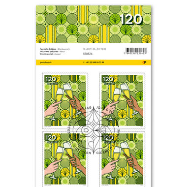 Briefmarken CHF 1.20 «Glückwunsch», Bogen mit 10 Marken Bogen «Spezielle Anlässe», selbstklebend, gestempelt