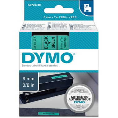 DYMO Schriftband D1 schwarz/grün S0720740 9mm/7m