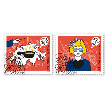 Timbres Série «Pro Patria – La Cinquième Suisse» Série (2 timbres, valeur d'affranchissement CHF 2.20+1.10), gommé, oblitéré