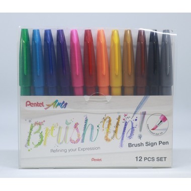 PENTEL Brush Sign Pen SES15C-12ST1 12 couleurs, étui
