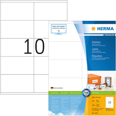 HERMA Universal-Etiketten 105x57mm 4425 weiss 1000 St./100 Blatt