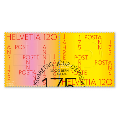 Timbres Série «175 ans de la Poste» Série (2 timbres, valeur d'affranchissement CHF 2.40), gommé, oblitéré