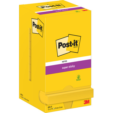POST-IT Notes Super Sticky 76x76mm 654-S jaune 12x90 fls