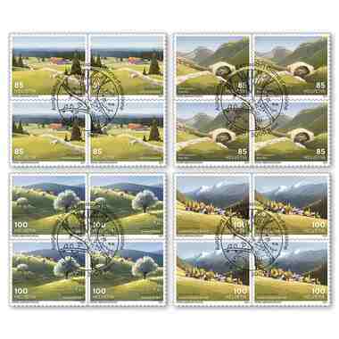 Set of blocks of four «Swiss Parks» Set of blocks of four (16 stamps, postage value CHF 14.80), self-adhesive, cancelled