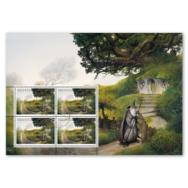 Stamps CHF 1.10 «Gandalf», Special sheet with 4 stamps Sheet «J. R. R. Tolkien 1892-1973», self-adhesive, cancelled