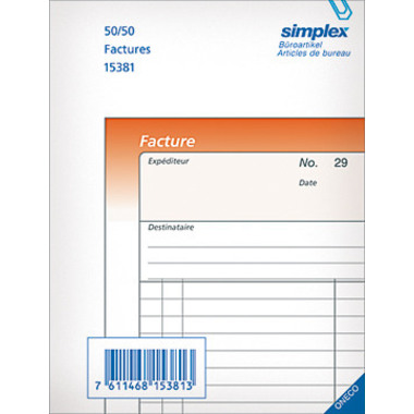 SIMPLEX Factures F A6 15381F orange/blanc 50x2 feuilles