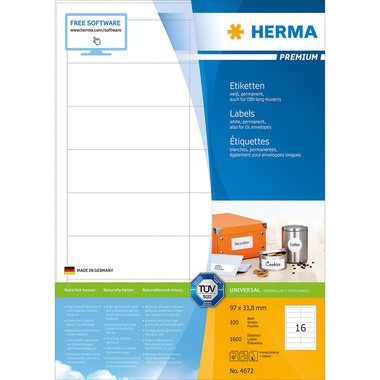 HERMA Etiquettes Premium 96,5x33,8mm 4672 blanc 1600 pcs.