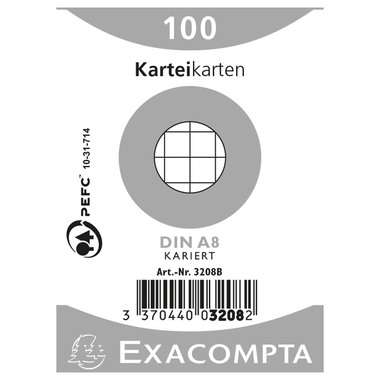EXACOMPTA Cartes-fiches A8 quadrill. 5mm 3208B blanc 100 pièces