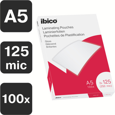 IBICO Pochettes à plastifier A5 627315 brillant, 125my 100 pcs.