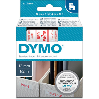 DYMO Schriftband D1 rot/weiss S0720550 12mm/7m