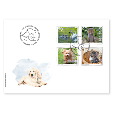 First-day cover «Cute animals» Set (4 stamps, postage value CHF 4.00) on first-day cover (FDC) C6