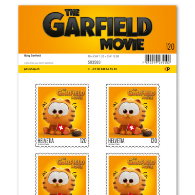 Briefmarken CHF 1.20 «Baby Garfield», Bogen mit 10 Marken Bogen «Garfield», selbstklebend, ungestempelt