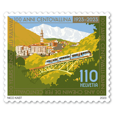 Stamp «100 years Centovalli Railway» Single stamp of CHF 1.10, gummed, mint