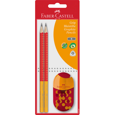 FABER-CASTELL Crayon, Taille-crayon B 183587 Grip 2001 set, 3 couleurs