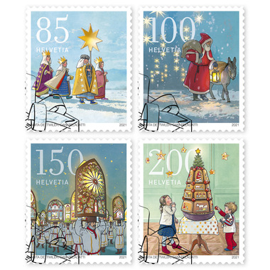 Natale - Usanze, Serie Serie (4 francobolli, valore facciale CHF 5.35), autoadesiva, con annullo