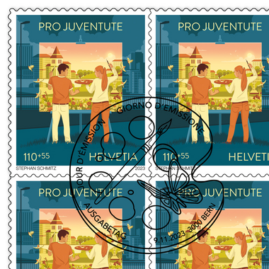 Francobolli CHF 1.10+0.55 «Ragazzi», Foglio da 10 francobolli Foglio «Pro Juventute - Coesione», autoadesiva, con annullo