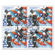 Bloc de quatre «125 ans Ramoneur Suisse» Bloc de quatre (4 timbres, valeur d&#039;affranchissement CHF 4.40), autocollant, oblitéré