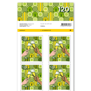 Briefmarken CHF 1.20 «Glückwunsch», Bogen mit 10 Marken Bogen «Spezielle Anlässe», selbstklebend, ungestempelt