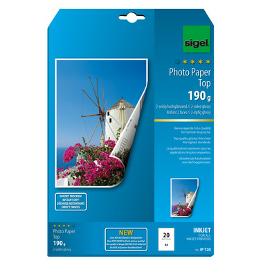 SIGEL InkJet Photo Paper A4 IP720 190g,glossy, blanc 20 feuilles