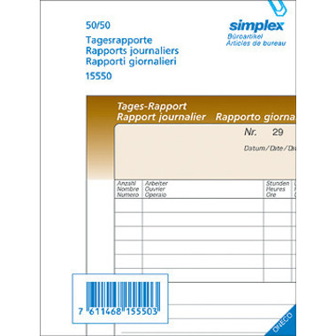 SIMPLEX Rapport journalier D/F/I A6 15550 brun/blanc 50x2 feuilles