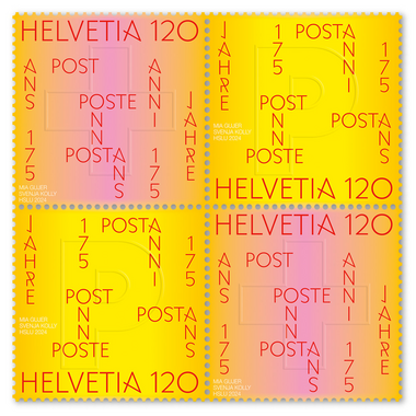 Block of four «175 years Swiss Post» Block of four (4 stamps, postage value CHF 4.80), gummed, mint