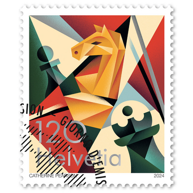 Stamp «100 years International Chess Federation» Single stamp of CHF 1.20, gummed, cancelled