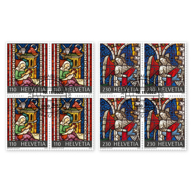 Série de blocs de quatre «Noël – Art sacré» Série de blocs de quatre (8 timbres, valeur d'affranchissement CHF 13.60), gommé, oblitéré