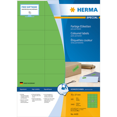HERMA Etiketten SPECIAL 70x37mm 4409 grün,perm. 2400 St./100 Bl.