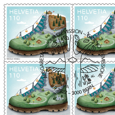 Stamps CHF 1.10 «The popular sport of hiking», Sheet with 10 stamps Sheet «The popular sport of hiking», self-adhesive, cancelled