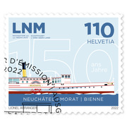 Stamp «150 years LNM Navigation on the Three Lakes» Single stamp of CHF 1.10, self-adhesive, cancelled