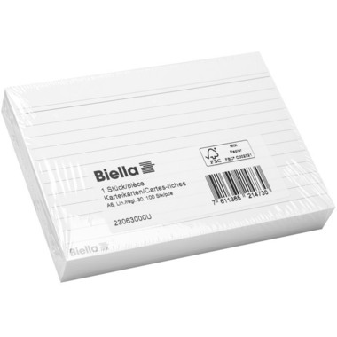 BIELLA Cartes-fiches A6 lignées 23063000U blanc 100 pièces