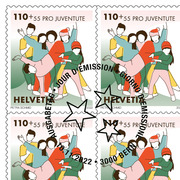 Briefmarken CHF 1.10+0.55 «Jugendtreffen», Bogen mit 10 Marken Bogen «Pro Juventute - Verbunden bleiben», selbstklebend, gestempelt