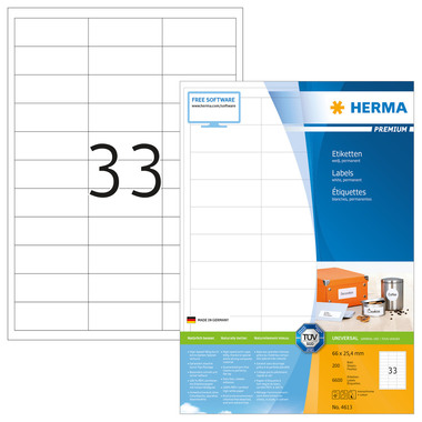HERMA Etiquettes Premium 66x25,4mm 4613 blanc 6600 pcs.
