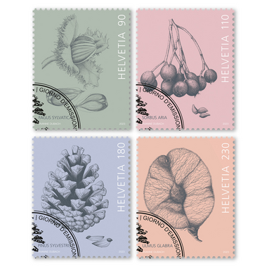 Francobolli Serie «Frutti da albero» Serie (4 francobolli, valore facciale CHF 6.10), gommatura, con annullo