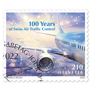 Francobollo «100 anni del servizio svizzero di sicurezza aerea» Francobollo singolo da CHF 2.10, autoadesiva, con annullo