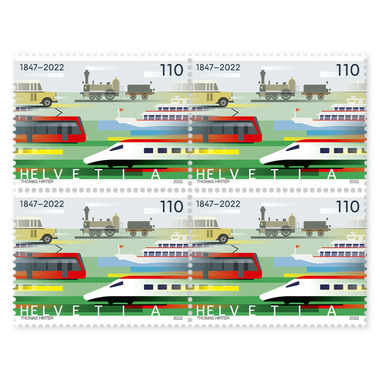 Block of four «Public transport» Block of four (4 stamps, postage value CHF 4.40), gummed, mint