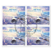 Quartina «100 anni del servizio svizzero di sicurezza aerea» Quartina (4 francobolli, valore facciale CHF 8.40), autoadesiva, con annullo