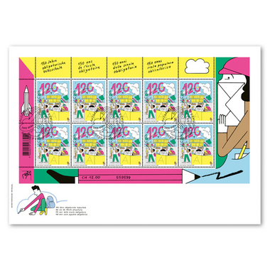 Enveloppe du jour d'émission «150 ans de l’école obligatoire» Feuille miniature (10 timbres, valeur d'affranchissement CHF 12.00) sur enveloppe du jour d'émission (FDC) C5