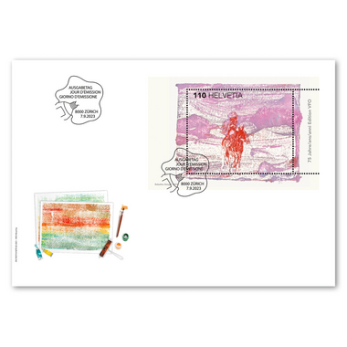 First-day cover «75 years Edition VFO» Miniature sheet (1 stamp, postage value CHF 1.10) on first-day cover (FDC) E6